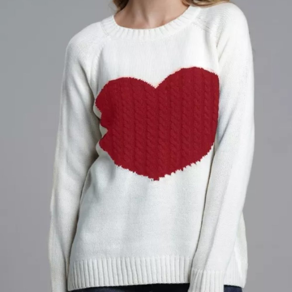 Valentines Day Ivory Red Heart Knitted Sweater ❤️